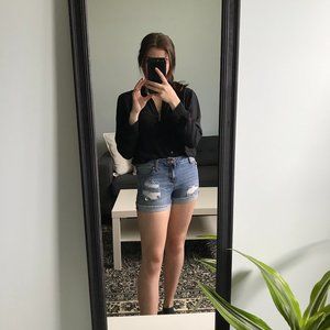 Celebrity pink denim shorts